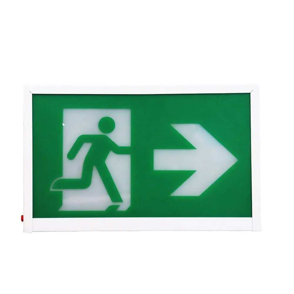 MES – Running Man Exit Sign, METAL, WHITE, 11.4″ x 7.5″ x 1.6″, 120/347V Input