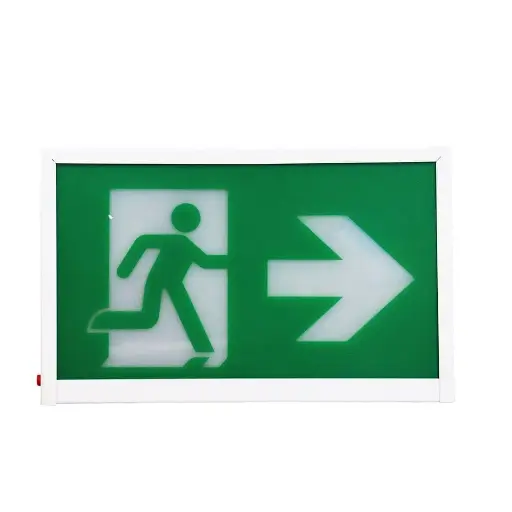 MES – Running Man Exit Sign, METAL, WHITE, 11.4″ x 7.5″ x 1.6″, 120/347V Input